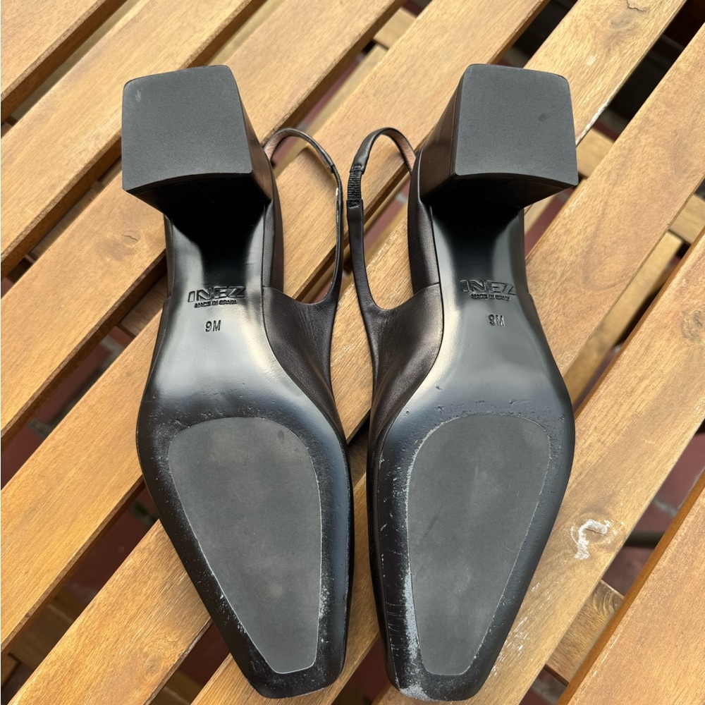 INEZ Black Leather Slingback Heels - Picture 3 of 9